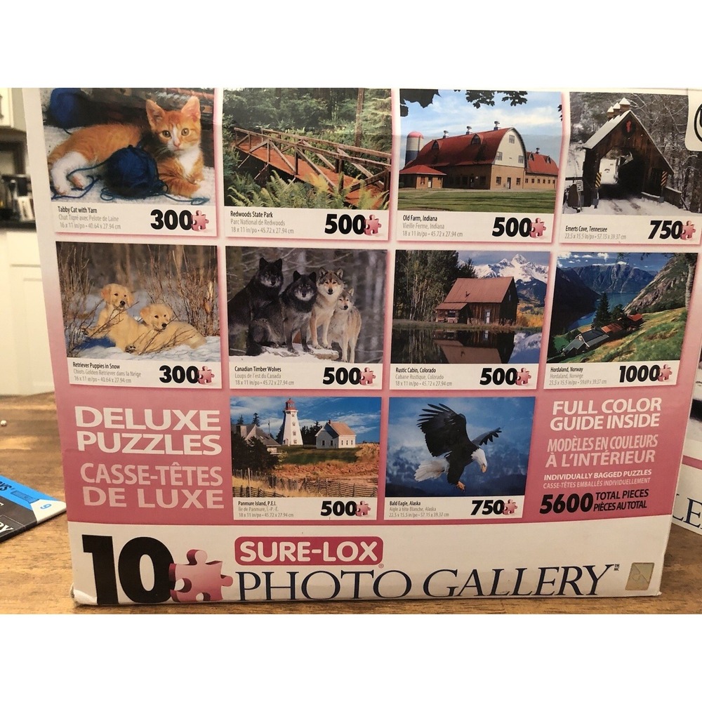SURE - LOX - 10 Puzzles Box Set NEW 5600 Pieces Wolf Dogs Cats Bridges Eagle